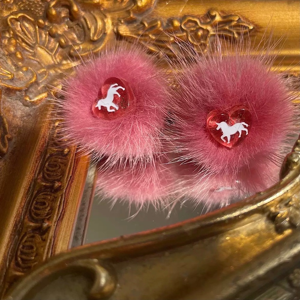 Cute Retro Pink Plush Ball 925 Silver Stud Earrings